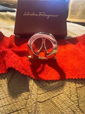 Vintage Salvatore Ferragamo Gancini Silver-Tone Scarf Ring, excellent preowned
